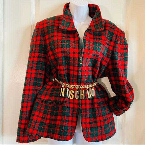 Vintage Red Tartan Zipper Closure Blazer Jacket - Picture 2 of 14